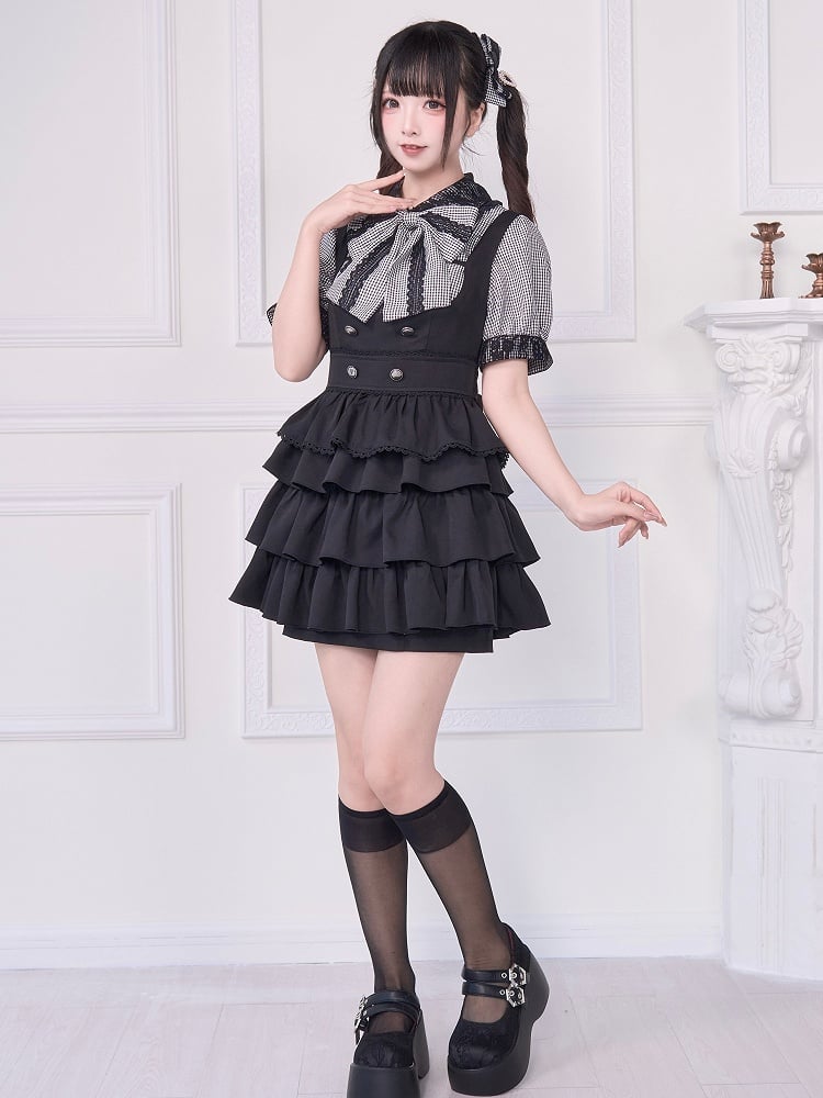 Ties Overall Wear Black 2-Way Back Adjustable Kei Jirai Tiered with Dress