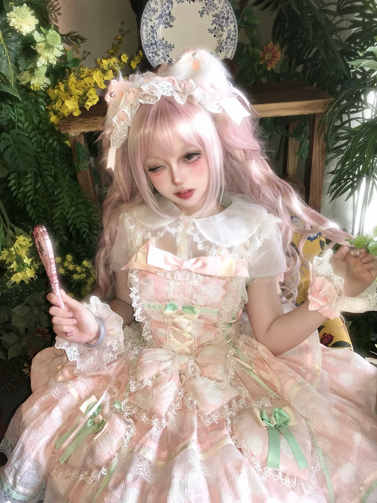 Fabric and Jumper Skirt Heart Rosette Lolita Pink Padded Bow Decoration