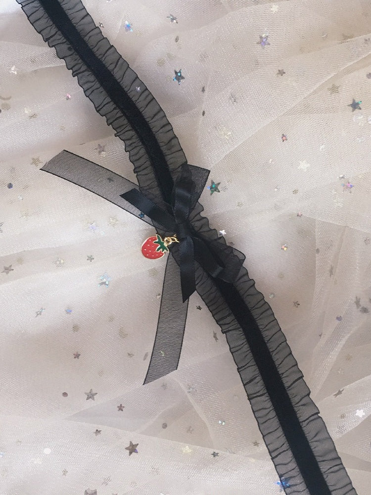 Black Lolita Bowknot with Pendant Choker Strawberry Sweet