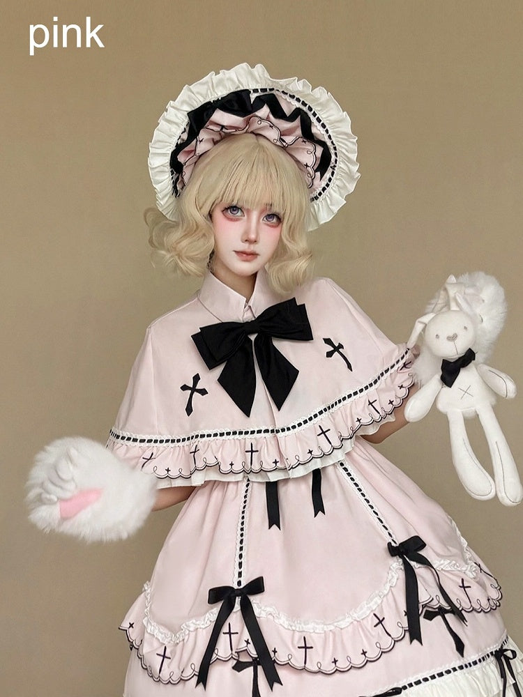 Lolita Cape with Bow & Cross Pattern in 4 Colors - MUYU
