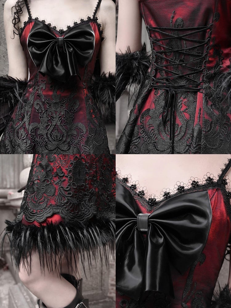 Rotes neues Kleid PU Big Bow Mieder Goth Vampir Spaghettiträger Kleid