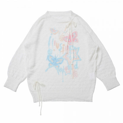 セミシアー バタフライ＆スターカラープリント サンプロテクショントップ マカロン ブラック/ホワイト