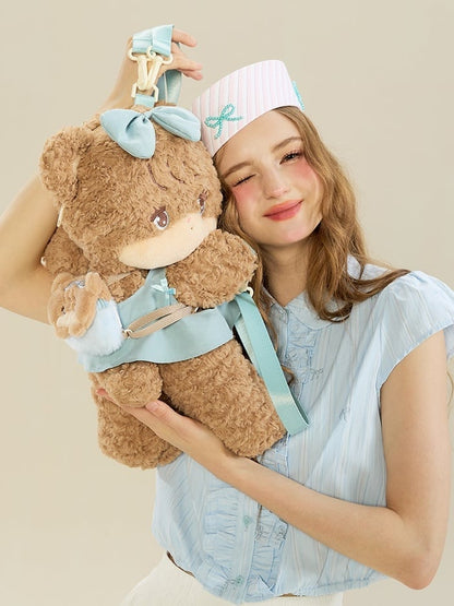 Blue / Crossbody Bear Kawaii Brown Backpack Plush