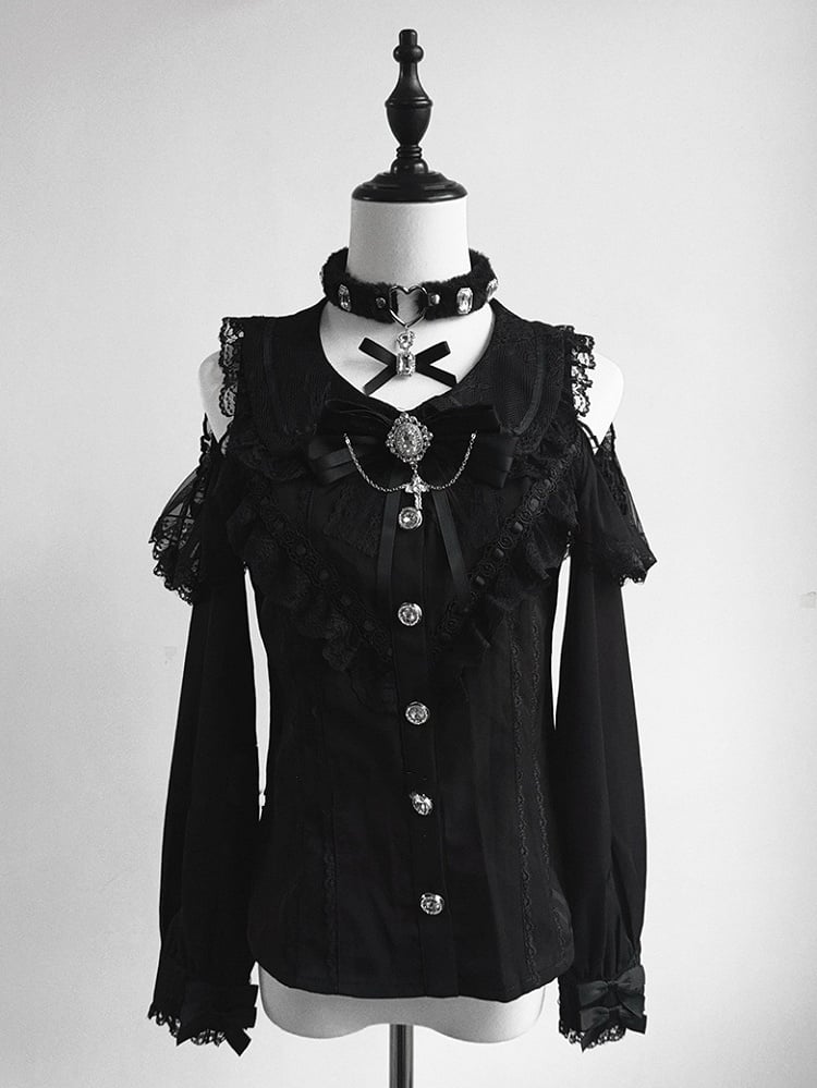 Black Choker with Embellishments Bowknot Pendant Plush Rhinestone