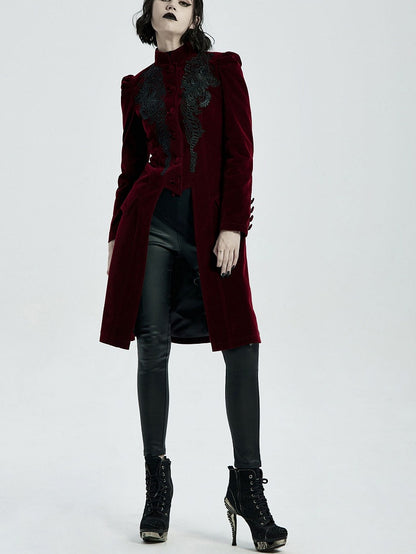 Length Mid Coat Goth Red