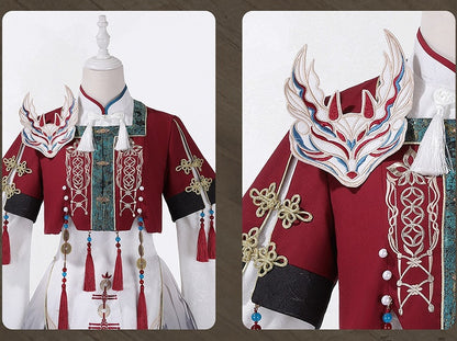 Wide Sleeves Chinese Knot Embroidery Han Lolita Dress Fox Patch Cropped Top Set - Unknown Star