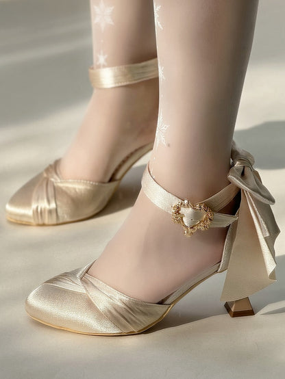 Delicate Champagne Classic Heart-shaped Shoes High-heel Bow Lolita Clasp with