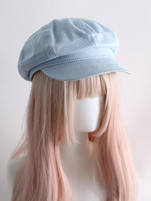 Blaue Baskenmütze mit Spitzenbesatz von Jirai Kei und abnehmbarem Haarband mit Katzenohren und Pfoten