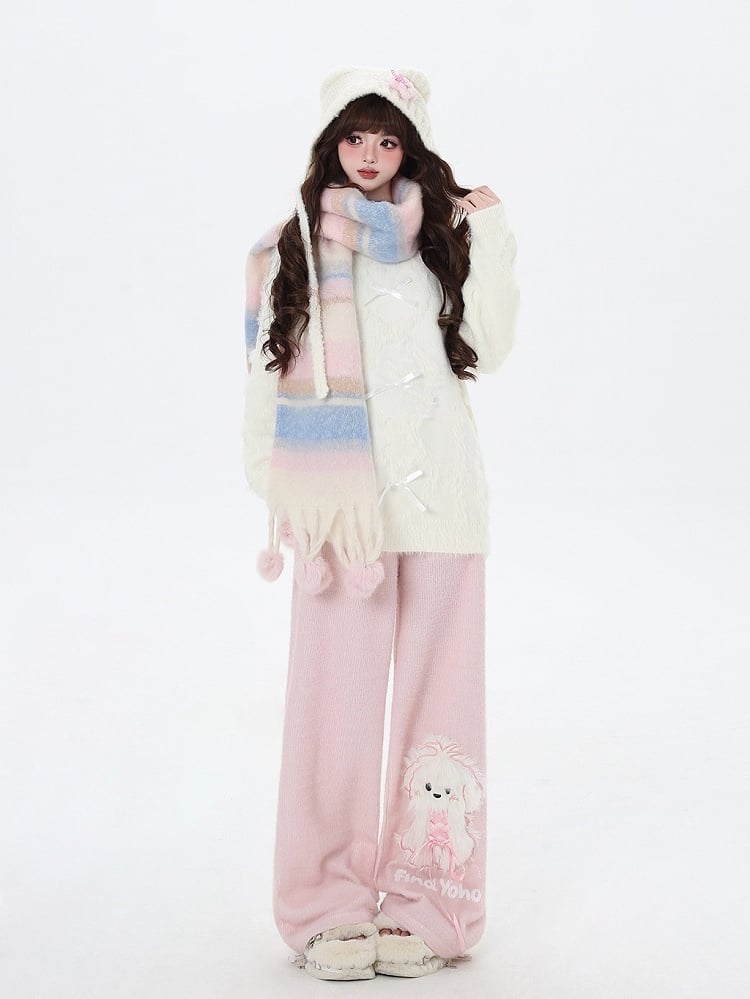 Rosa Hose mit geradem Bein und süßem Welpen-Print