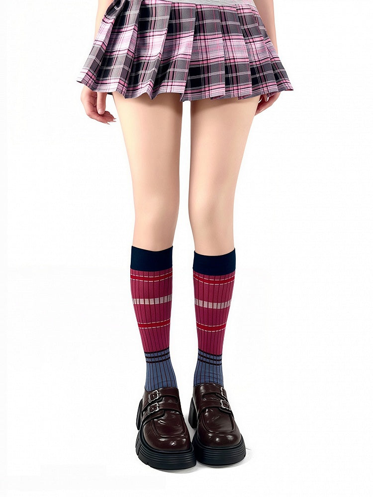Block Calf Design Pattern Colors 5 Socks Striped Color
