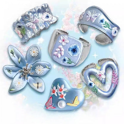 8 Bittersweet Butterfly And Ring Blue Floral Design Y2K Options