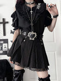 Accents with Black Short Shoulder Ruffle Gothic Sleeve Chest Cut-Outs Puff Shirt