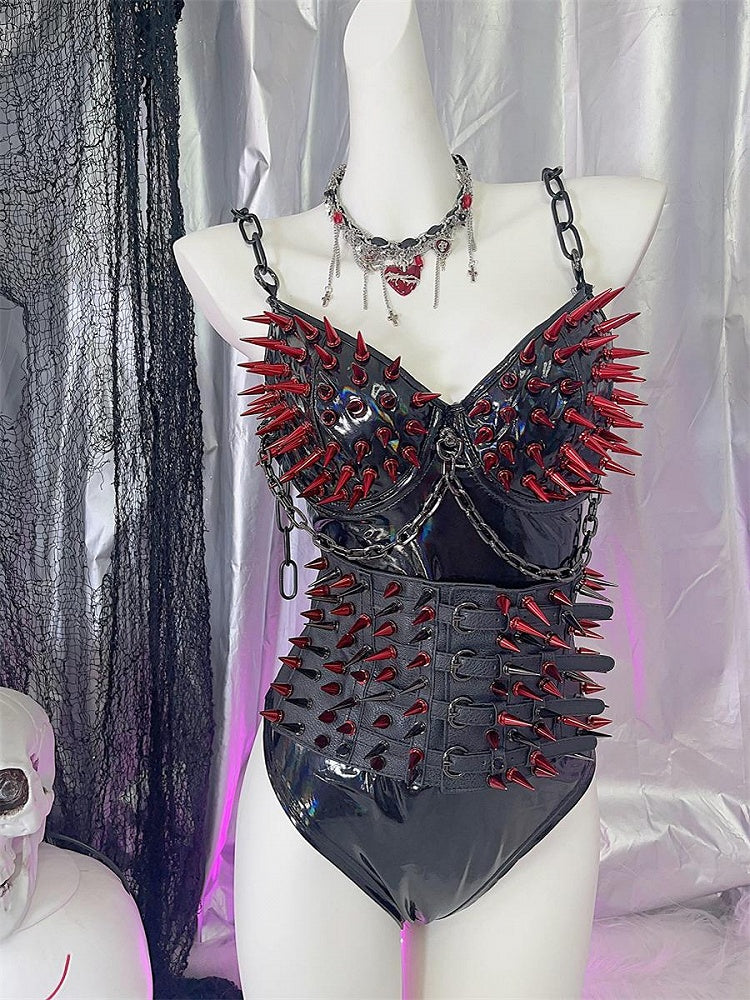 Y2K レッドスタッズ ブラックパンク ウエストベルト