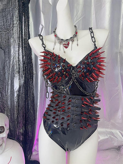 Y2K レッドスタッズ ブラックパンク ウエストベルト