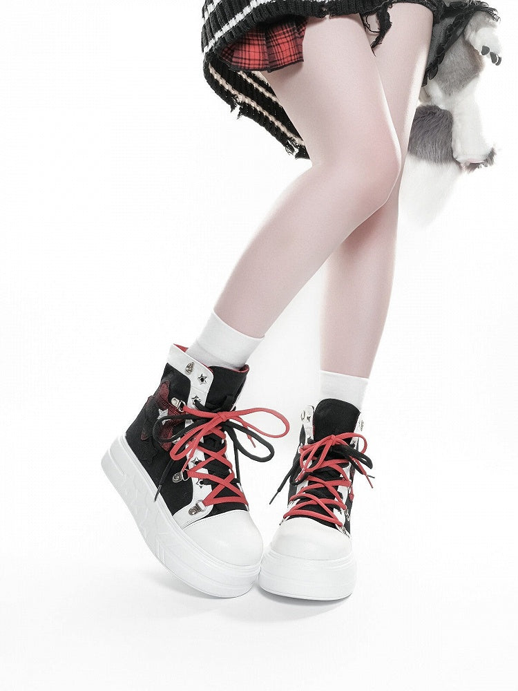 Black & Red Star Pattern Platform Shoes - Transfer Student