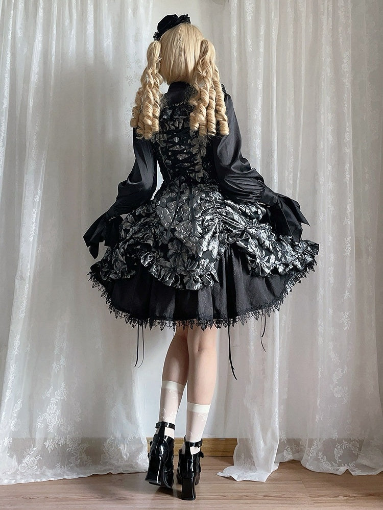Silver and Black Ruffled JSK Gothic Lily - Miss Point
