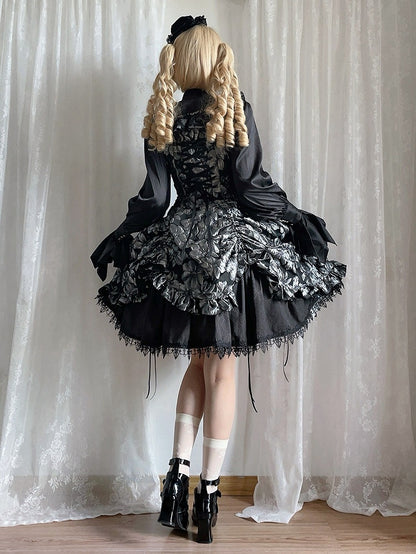 Silver and Black Ruffled JSK Gothic Lily - Miss Point