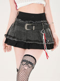 Taille haute noire à ourlet effiloché
