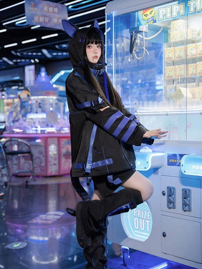 + Cyber Shorts Techwear Warmers Blue-Purple Fashion Leg Futuristic