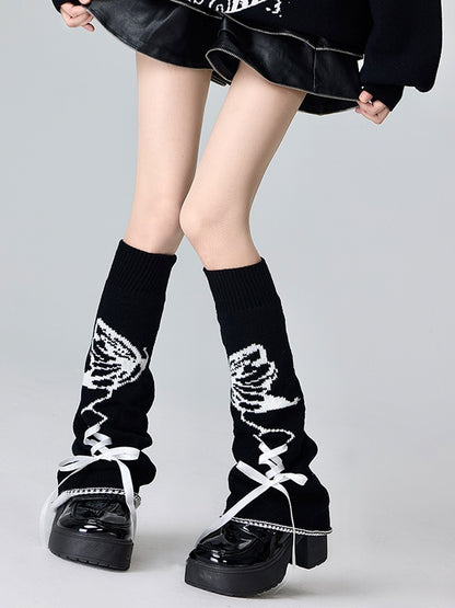 Beinwärmer mit Schmetterlingsmuster und Schnürdetail in Schwarz und Pink/Schwarz und Weiß/Pink und Weiß