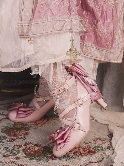 Light Charm Top Beaded at Pink Heart Bow Decorated Crisscross