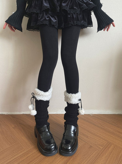 Warmers Ribbed Leg with Cuff Mid-Calf Sherpa Pom-Poms