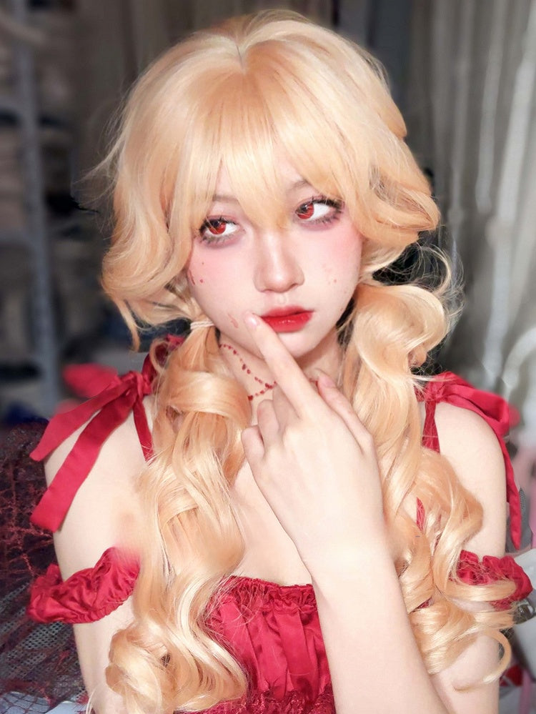 ブロンドのウェーブヘア、前髪70cmのエアウィッグ