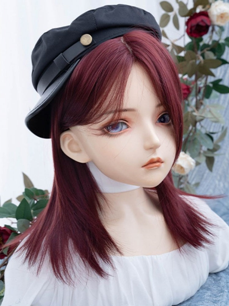 赤みがかった茶色のストレート合成ウィッグ（前髪付き）