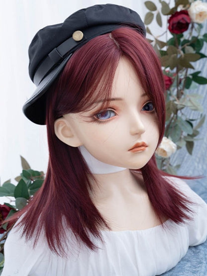 赤みがかった茶色のストレート合成ウィッグ（前髪付き）