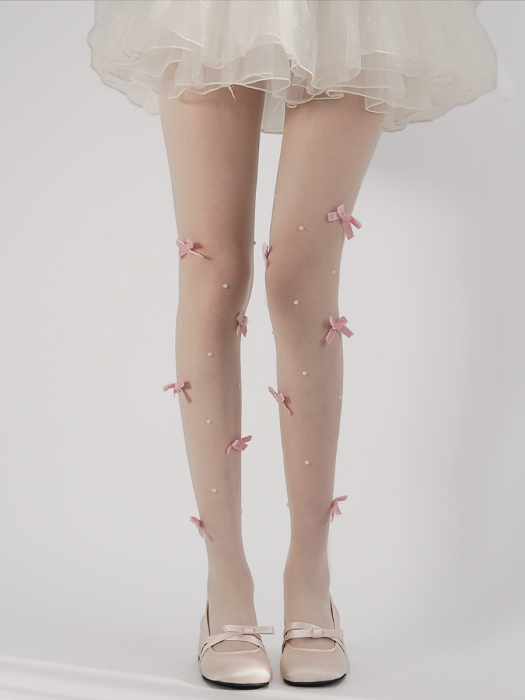 Decorated Bead 4 Tights Colors Bowknot
