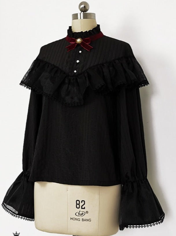 Red Collar Elegant Dark Gothic Shirt Retro Lolita Stand