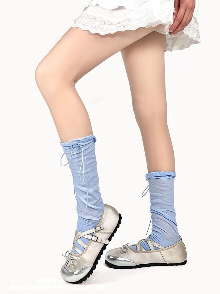 5 Colors Ballet-Style Loose & Breathable Bow Decorated Calf Socks