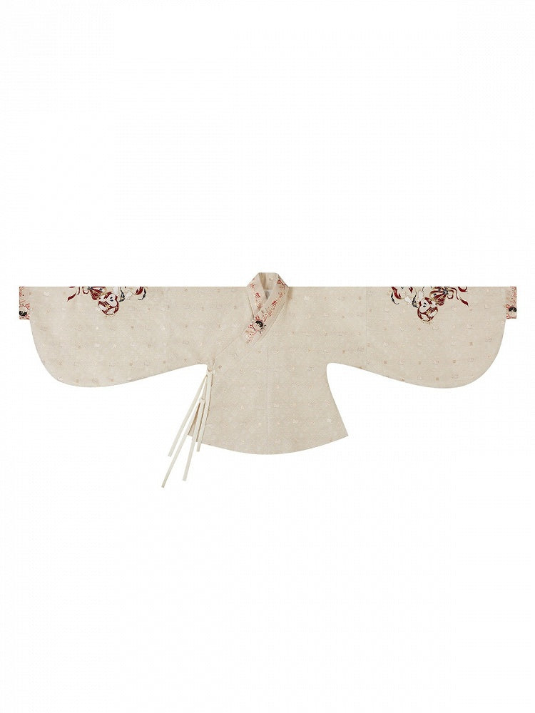 Crossover Neckline Shirt Pipa Sleeve Embroidery Beige - Zao Jing Ji