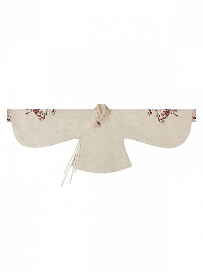 Crossover Neckline Shirt Pipa Sleeve Embroidery Beige - Zao Jing Ji