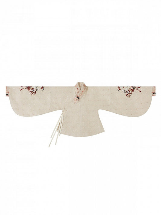 Crossover Neckline Shirt Pipa Sleeve Embroidery Beige - Zao Jing Ji