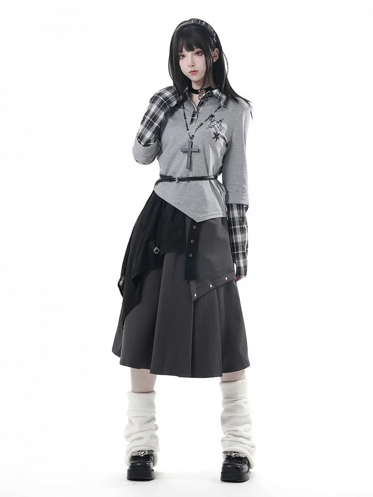 Collar Shirt Preppy Top Gray with Taste