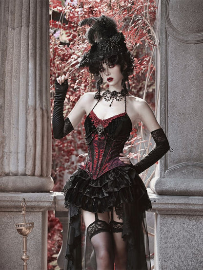ゴス スパイダーウェブ レース ワインレッド ヴァンパイア ボーンド コルセット
