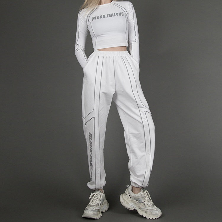 Kurzes Cyberpunk-Top, reflektierend, lange Ärmel, futuristisch