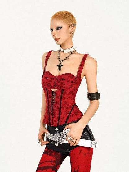 Vintage Punk Lace-Up Sleeveless Top