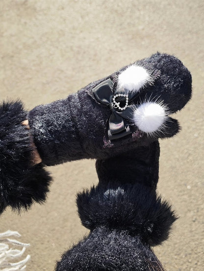 ジライケイ ミルクホワイト/ホワイト＆ピンク/ブラック リボンアクセント ニットグローブ