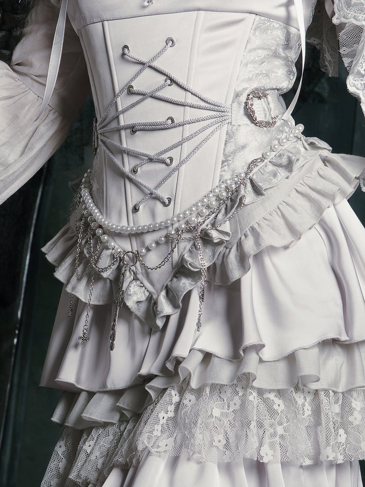 Beaded Chain Silver Waist Charms Cross Gothic