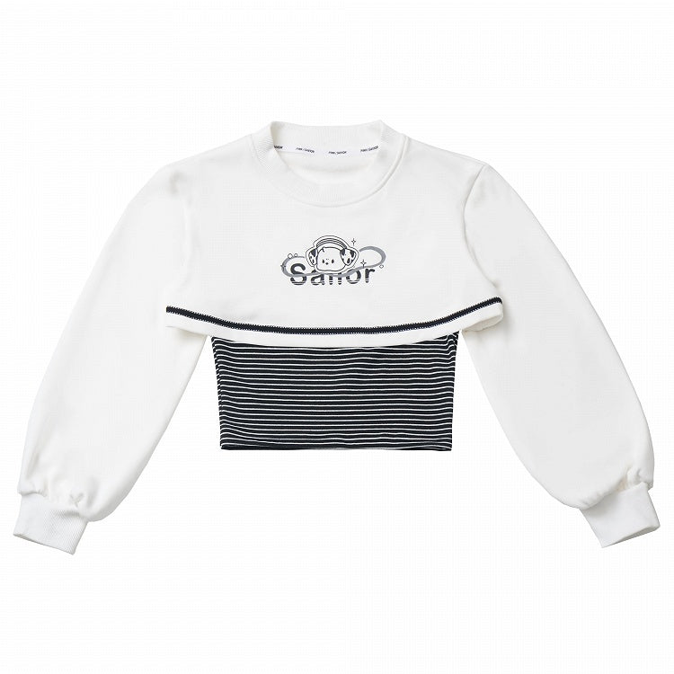 Gestreiftes Oberteil mit Welpen-Print und kurzem Sweatshirt-Set