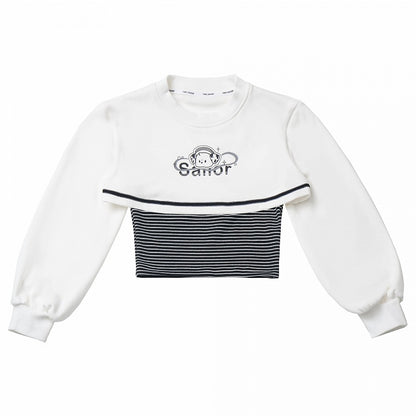 Gestreiftes Oberteil mit Welpen-Print und kurzem Sweatshirt-Set