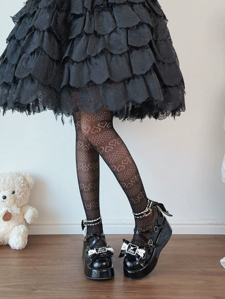 Heart Patterned Sheer Lolita Tights Available in Three Colors - Milkcat Studio