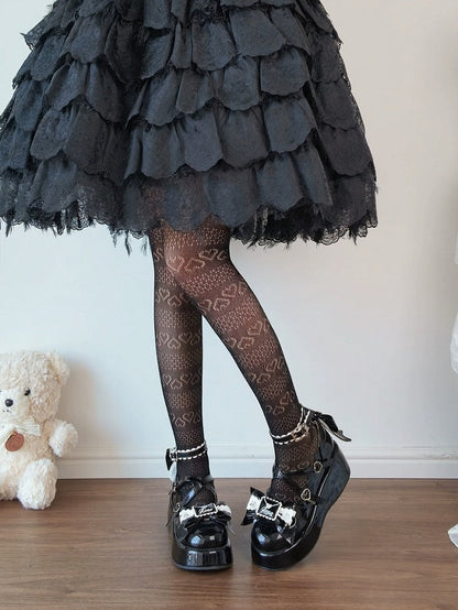 Heart Patterned Sheer Lolita Tights Available in Three Colors - Milkcat Studio