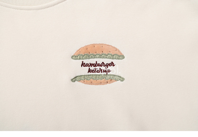 Süße Capybara Burger Applikation Beige Dickes Sweatshirt