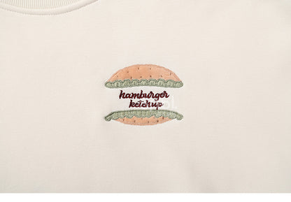 Süße Capybara Burger Applikation Beige Dickes Sweatshirt