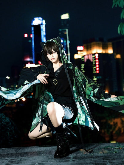 Techwear Strap Schwarzes T-Shirt Ouji Fashion Buckle V-Ausschnitt