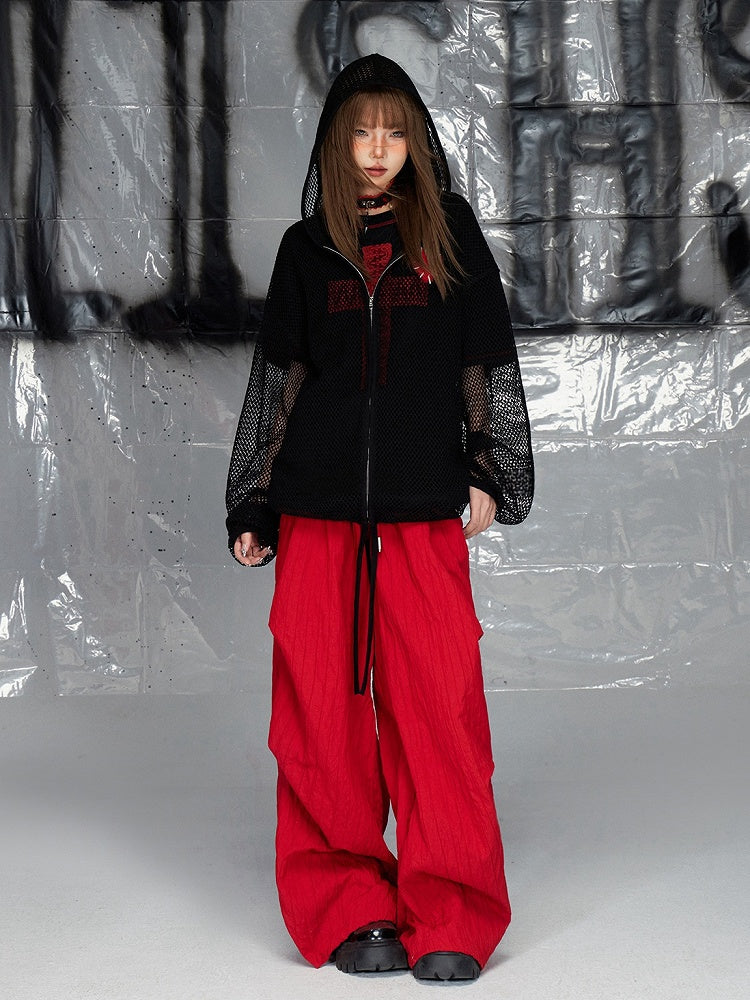 Black Cross Pattern Round Neck T-shirt