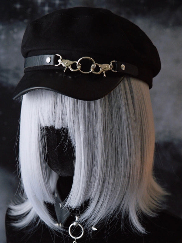 Gothic Buckles Black Design Beret Hat